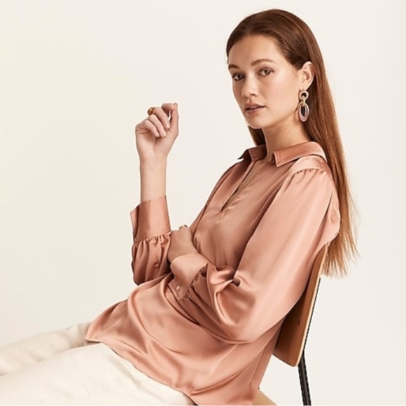J. Crew Tops - J. Crew Collared Satin Pop over Long-Sleeve elegant minimalist work top edgy